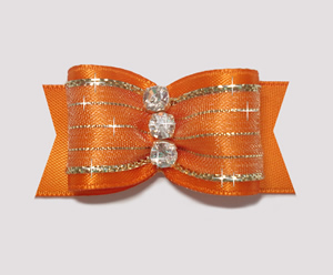 #A7169 - 7/8" Dog Bow - Vibrant Showy Orange w/Gold, Rhinestones #A7169 - 7/8" Dog Bow - Vibrant Showy Orange w/Gold, Rhinestones