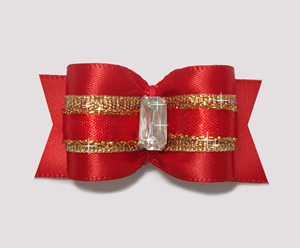 #A7170 - 7/8" Dog Bow - Gorgeous Showy Red w/Gold, Bling! #A7170 - 7/8" Dog Bow - Gorgeous Showy Red w/Gold, Bling!