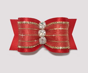 #A7173 - 7/8" Dog Bow - Gorgeous Showy Red w/Gold, Rhinestones #A7173 - 7/8" Dog Bow - Gorgeous Showy Red w/Gold, Rhinestones