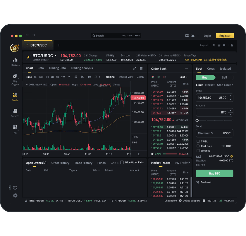 Trading app interface