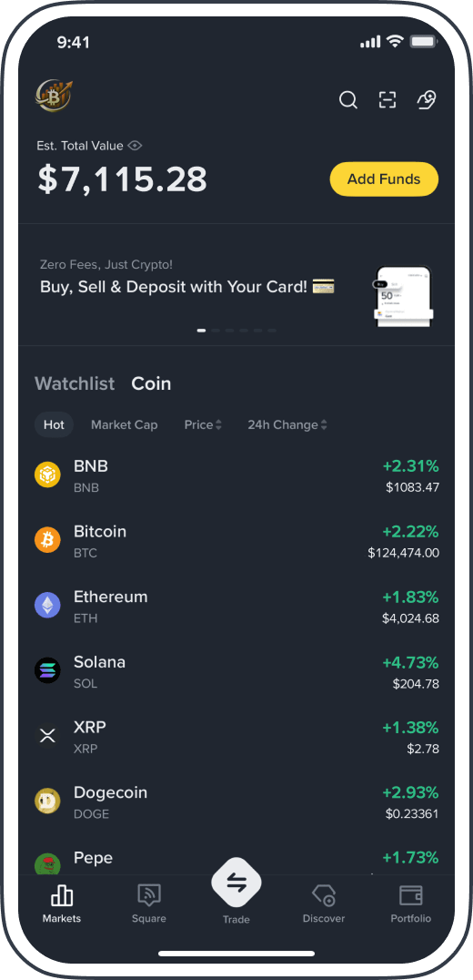 Trading app interface